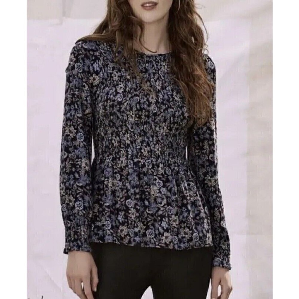 Matilda Jane L Good Hart GH Asherton Floral Print Smocked Top Blue NWT